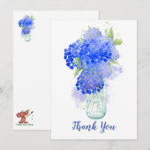 Waterverf Hortensia Mooie Blauwe Bloem Bedankt (Voorkant / Achterkant)