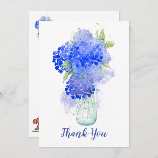 Waterverf Hortensia Mooie Blauwe Bloem Bedankt (Voorkant / Achterkant)