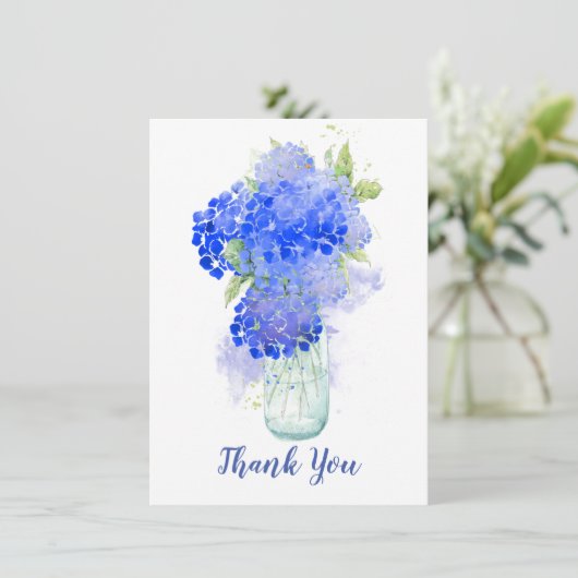 Waterverf Hortensia Mooie Blauwe Bloem Bedankt (Staand voorkant)