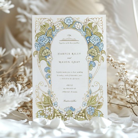 Waterverf Hortensia's Arts & Crafts Wedding Kaart