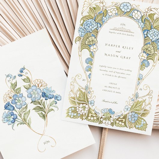 Waterverf Hortensia's Arts & Crafts Wedding Kaart