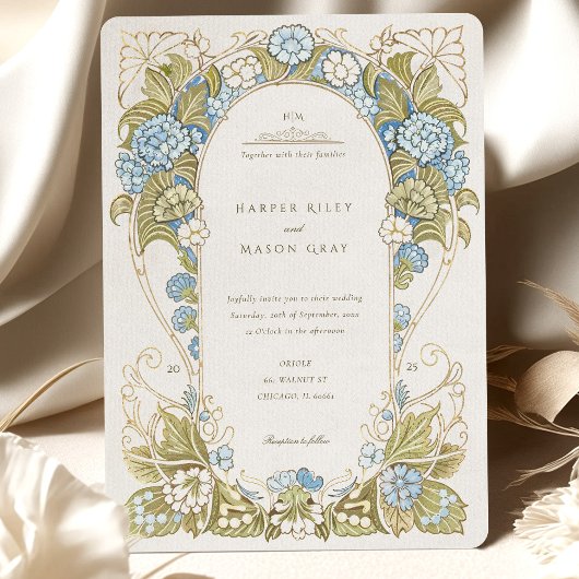 Waterverf Hortensia's Arts & Crafts Wedding Kaart