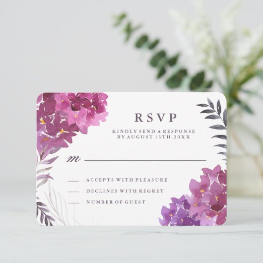 Waterverf Hortensia's en Botanicals RSVP-kaart RSVP Kaartje (Staand voorkant)