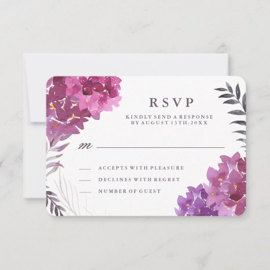 Waterverf Hortensia's en Botanicals RSVP-kaart RSVP Kaartje (Voorkant)