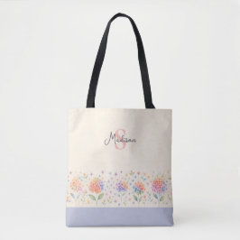 Waterverf hortensia's monogram — pastelbloesems tote bag