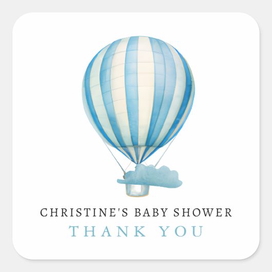 Waterverf Hot Air Ballon Baby shower Hartelijk dan Vierkante Sticker (Voorkant)