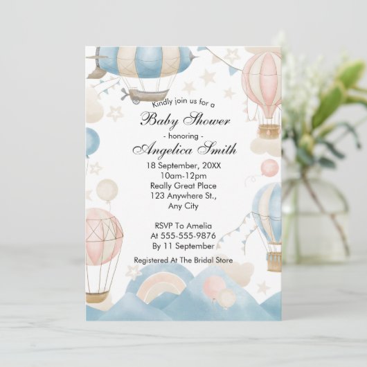 Waterverf Hot Air Ballon Baby shower Kaart (Staand voorkant)
