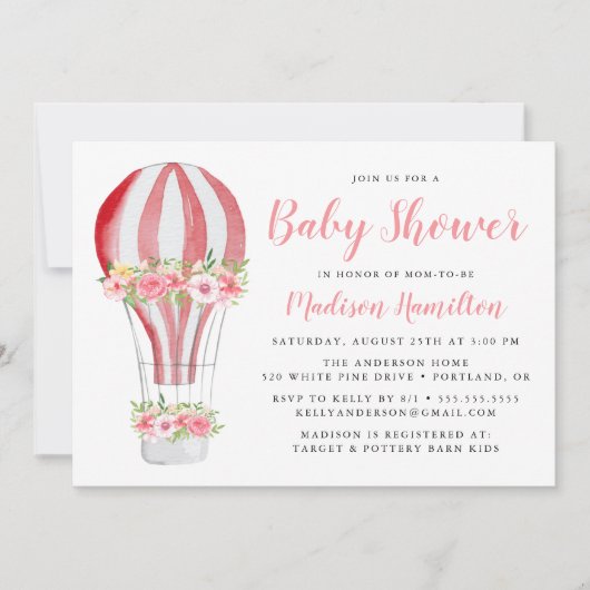 Waterverf Hot Air Ballon Baby shower Kaart (Voorkant)