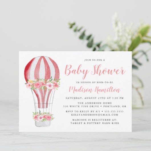 Waterverf Hot Air Ballon Baby shower Kaart (Staand voorkant)