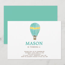 Waterverf Hot Air Ballon Birthday Invitation