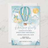 Waterverf Hot Air Ballon Birthday Invitation Kaart (Voorkant)