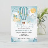 Waterverf Hot Air Ballon Birthday Invitation Kaart (Staand voorkant)