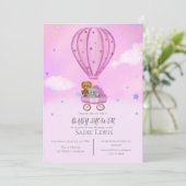 Waterverf Hot Air ballon Cute Baby shower Girl Kaart (Staand voorkant)