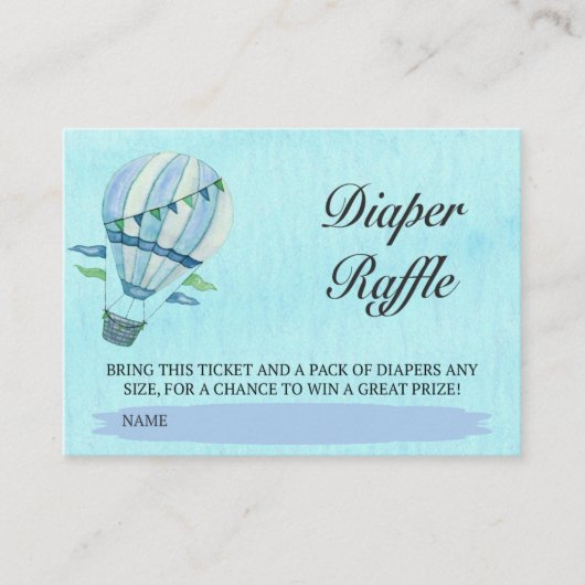 Waterverf Hot Air ballon Diaper Raffle Ticket Informatiekaartje (Voorkant)
