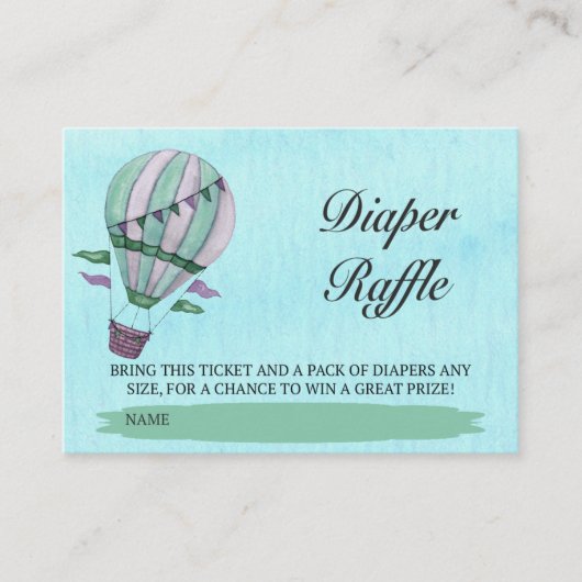 Waterverf Hot Air ballon Diaper Raffle Ticket Informatiekaartje (Voorkant)