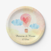 Waterverf Hot Air Ballonbruiloft Papieren Bordje (Voorkant)