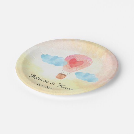 Waterverf Hot Air Ballonbruiloft Papieren Bordje (Gekanteld)