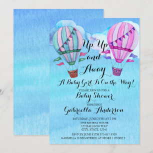 Waterverf Hot Air ballonmeisje Baby shower Kaart