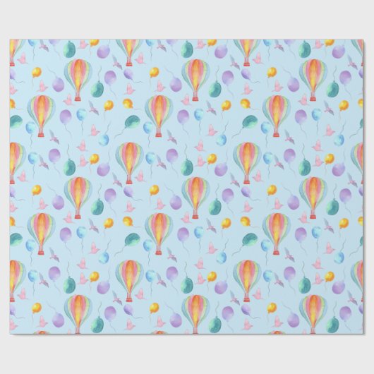 Waterverf Hot-Air-ballonpatroon Cadeaupapier (Vlak)