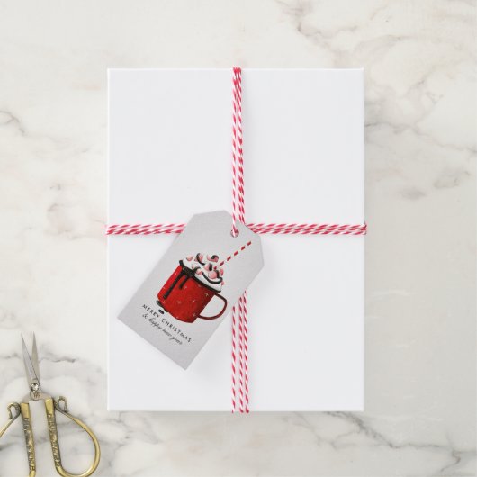 Waterverf Hot Chocolate Custom Message Kerstmis Cadeaulabel (Met Touw)