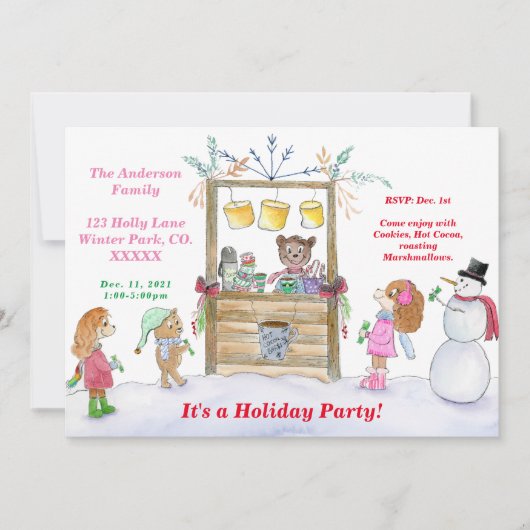 Waterverf Hot Cocaca-kerstfeestelijke uitnodiging (Voorkant)