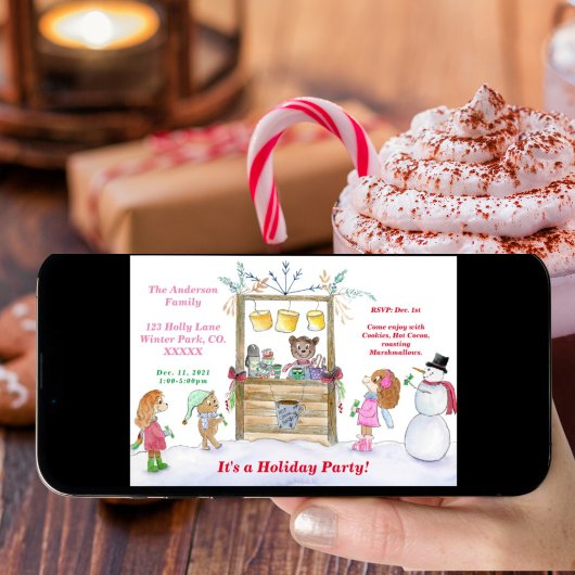 Waterverf Hot Cocaca-kerstfeestelijke uitnodiging