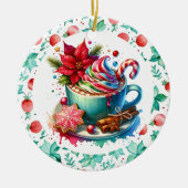 Waterverf Hot Cocoa, Candy Cane Gepersonaliseerd Keramisch Ornament (Voorkant)
