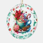 Waterverf Hot Cocoa, Candy Cane Gepersonaliseerd Keramisch Ornament (Links)