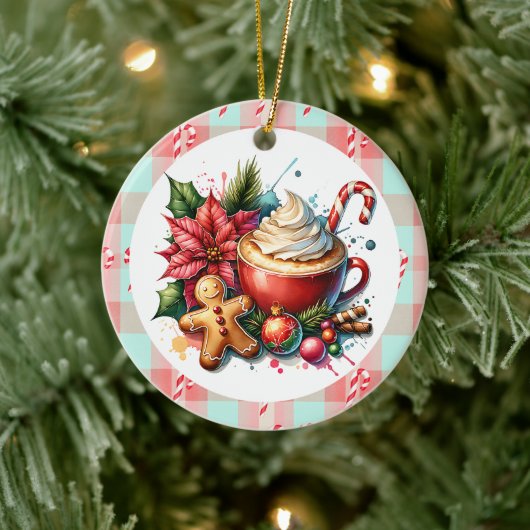 Waterverf Hot Cocoa, Candy Canes Kerst Keramisch Ornament (Boom)
