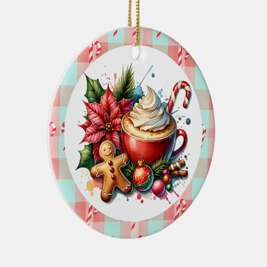 Waterverf Hot Cocoa, Candy Canes Kerst Keramisch Ornament (Rechts)