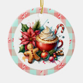 Waterverf Hot Cocoa, Candy Canes Kerst Keramisch Ornament (Voorkant)