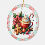 Waterverf Hot Cocoa, Candy Canes Kerst Keramisch Ornament (Links)