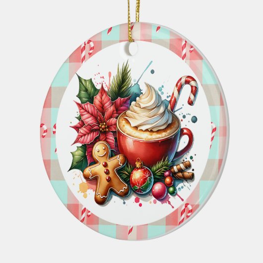 Waterverf Hot Cocoa, Candy Canes Kerst Keramisch Ornament (Links)