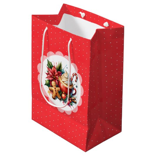 Waterverf Hot Cocoa, Candy Canes Kerst Medium Cadeauzakje (Voorkant Gekanteld)