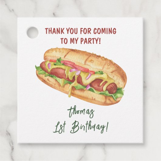 Waterverf Hot Dog Kids Verjaardag Bedankt Bedankjes Labels (Voorkant)
