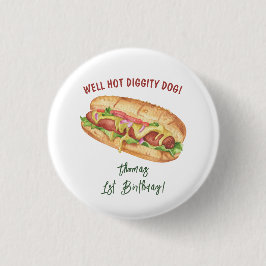 Waterverf Hot Dog Kids Verjaardag Ronde Button 3,2 Cm
