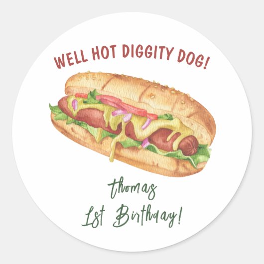 Waterverf Hot Dog Kids Verjaardag Ronde Sticker (Voorkant)