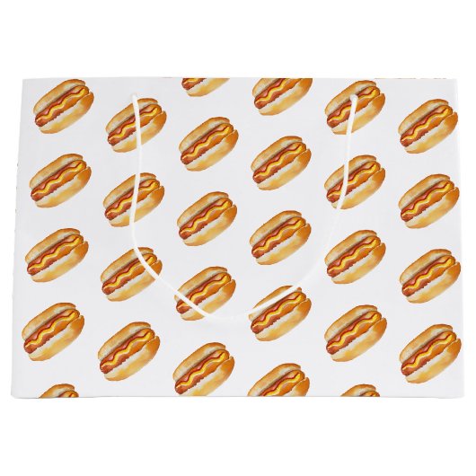 Waterverf Hot Dog Verjaardag Gift Bag – Grote BBQ  Groot Cadeauzakje (Voorkant)