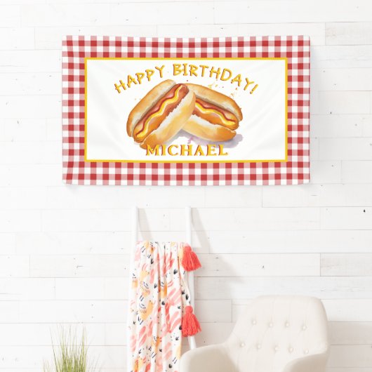 Waterverf Hot Dog Verjaardag Party Banner - Kinder (Insitu)