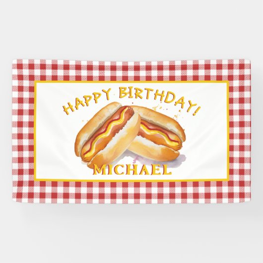 Waterverf Hot Dog Verjaardag Party Banner - Kinder (Horizontaal)
