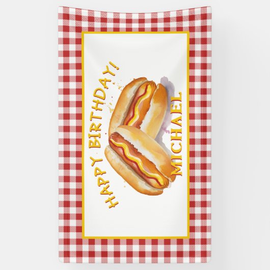 Waterverf Hot Dog Verjaardag Party Banner - Kinder (Verticaal)