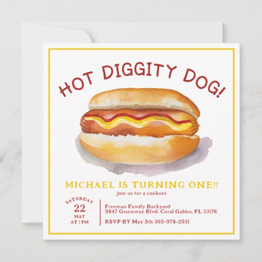 Waterverf Hot Dog Verjaardagsuitnodiging - Kinder  Kaart (Voorkant)