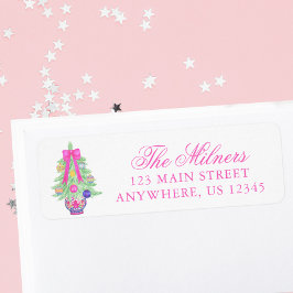 Waterverf Hot Pink Bow Ginger Jar Adres Etiket