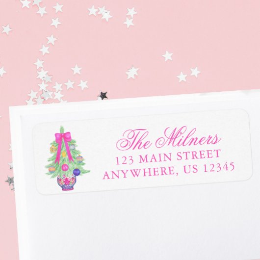 Waterverf Hot Pink Bow Ginger Jar Adres Etiket