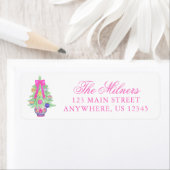 Waterverf Hot Pink Bow Ginger Jar Adres Etiket (Insitu)