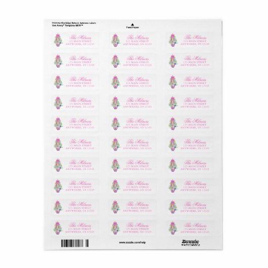 Waterverf Hot Pink Bow Ginger Jar Adres Etiket (Full Sheet)