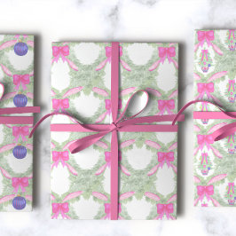 Waterverf Hot Pink Bow Ginger Jar Kerst Inpakpapier Vel