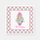 Waterverf Hot Pink Bow Ginger Jar Kerstboom Servet (Voorkant)