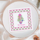 Waterverf Hot Pink Bow Ginger Jar Kerstboom Servet