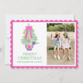 Waterverf Hot Pink Bow Ginger Jar Kerstfoto Feestdagenkaart (Voorkant)